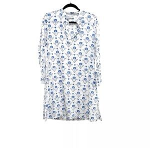 Livro Kurta Short Dress Tunic Blue Spring Size XS Floral Long Sleeve V Neck